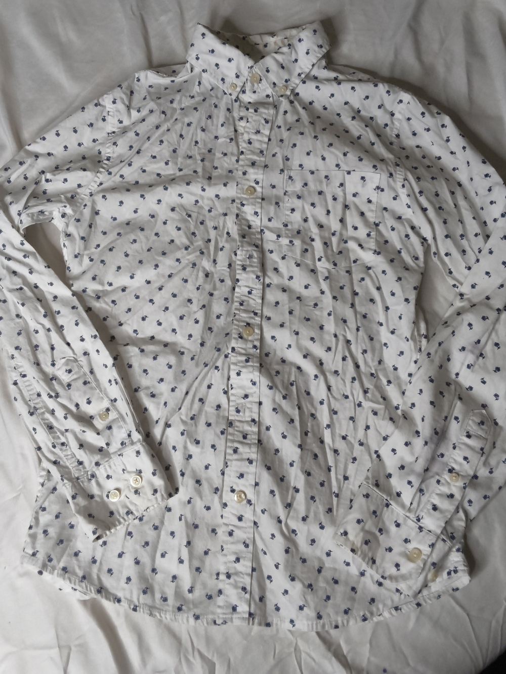 Goodfellow & Co White Button-Up Shirt with Navy Micro Pattern